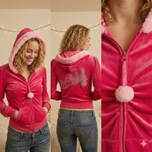 Vintage Y2K Victorias Secret Sexy Little Things‎ Pink Velour Hoodie Womens Small